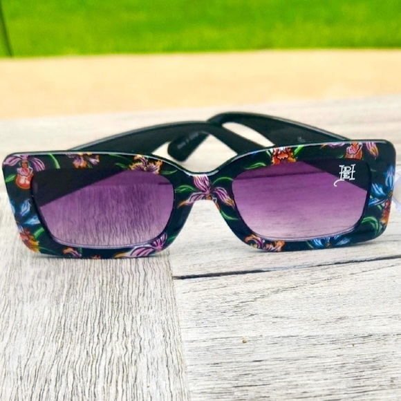Ed Hardy Black Floral Rectangular Sunglasses main image 5